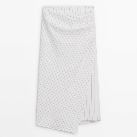 MASSIMO DUTTI Striped Midi Skirt With Pleat Detail In White Size L NWT - Picture 6 of 13